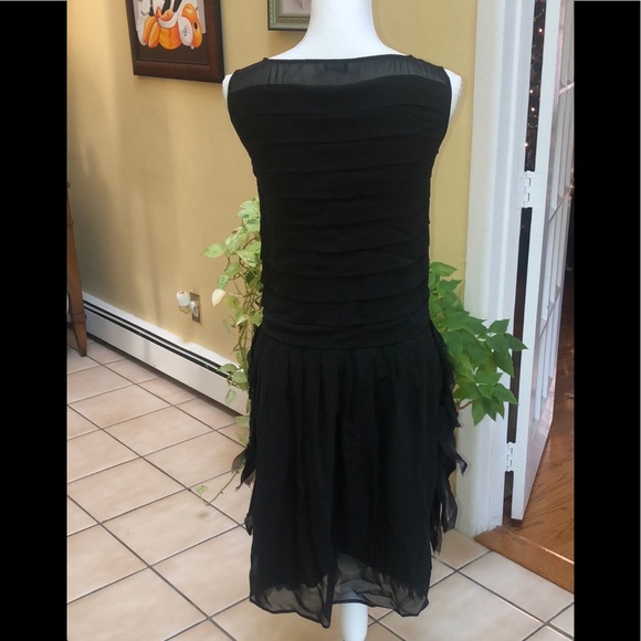 Moschino Women Black Sleeveless Chiffon Beaded With Ruffled Tiers Cocktail Dress - Picture 4 of 16